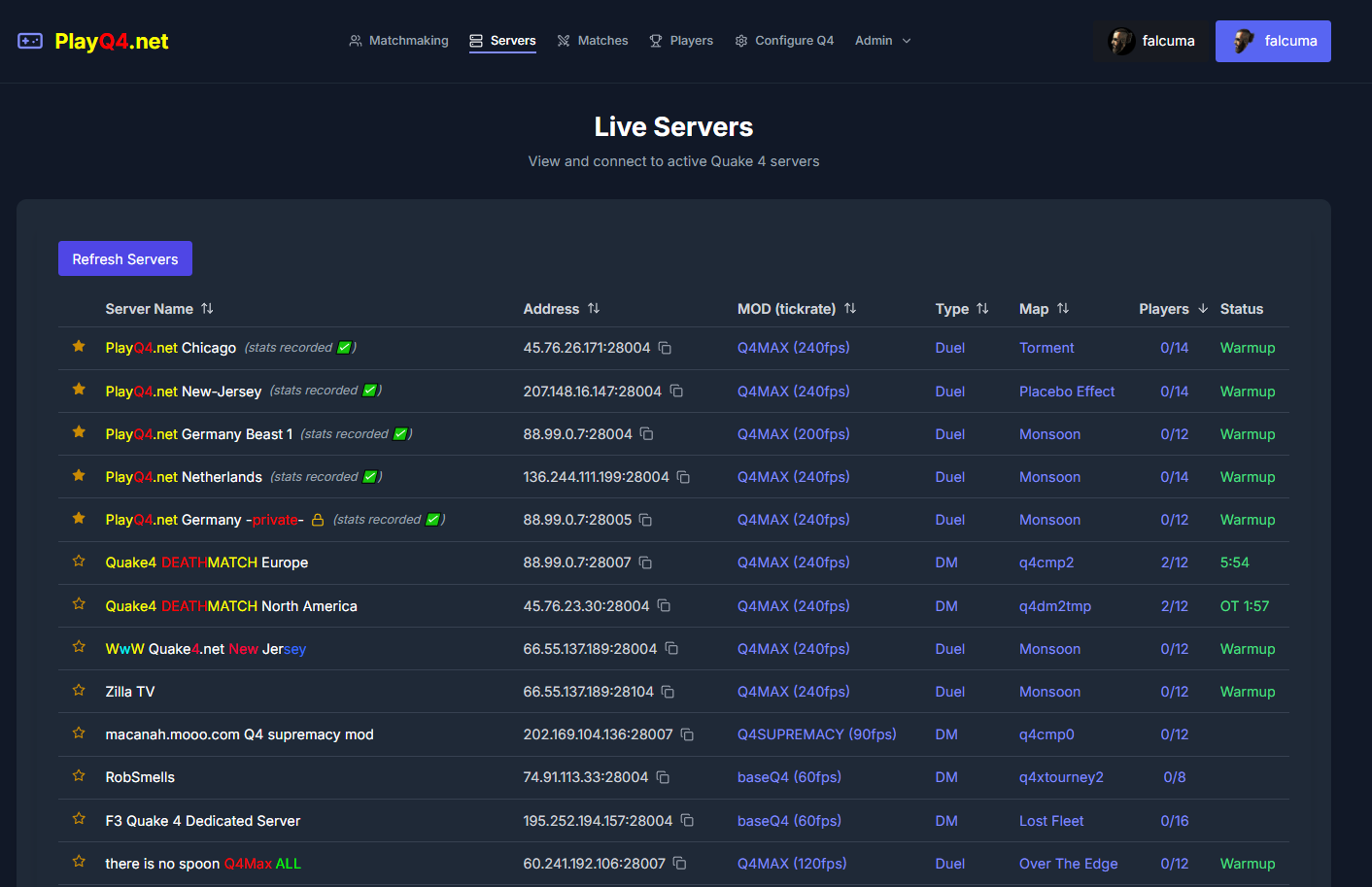 First teaser of the new PlayQ4.net live servers view